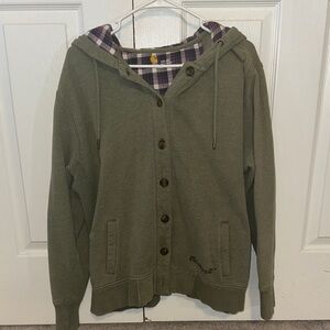 Carhartt Green Button-Up Hoodie with Plaid Lining